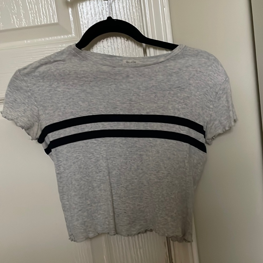 John galt (brandy Melville) vintage grey and navy blue striped ruffle top